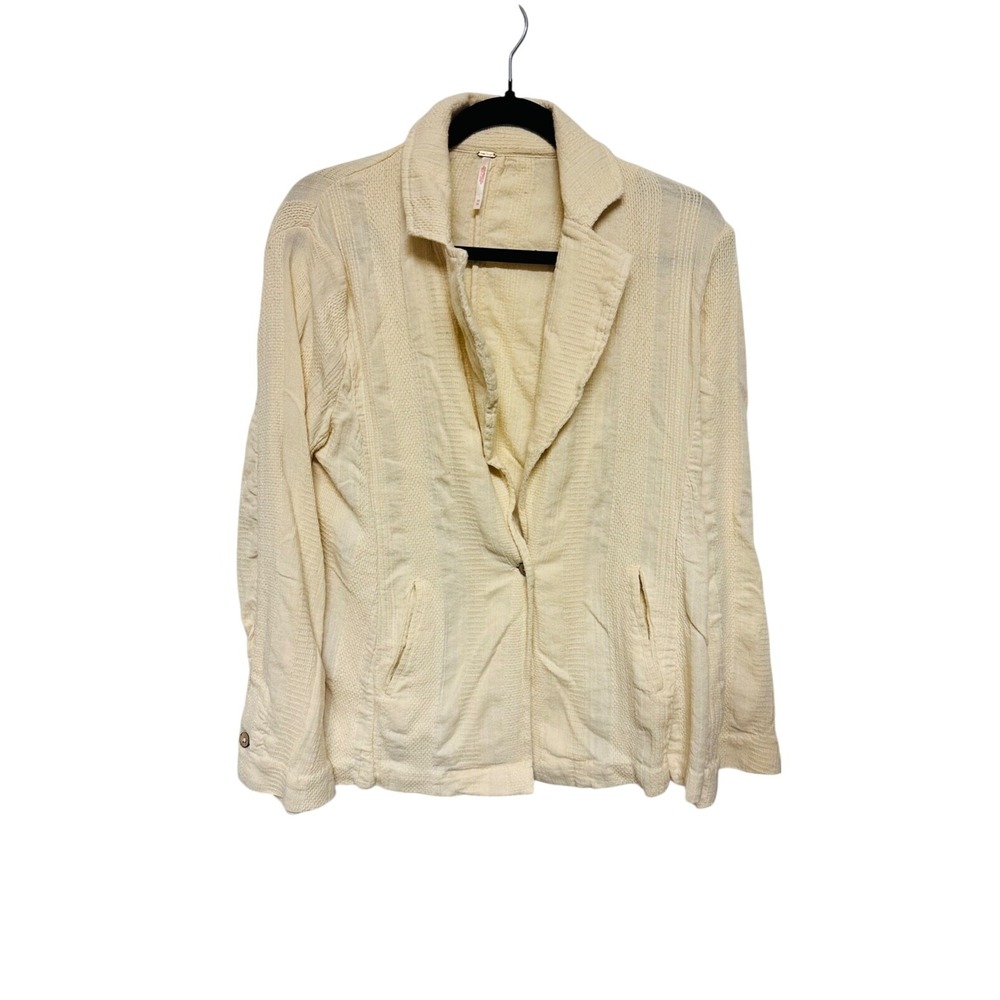 Free People Linen Blend Blazer Beige Cream Size XS Double Pockets Single‎ Button